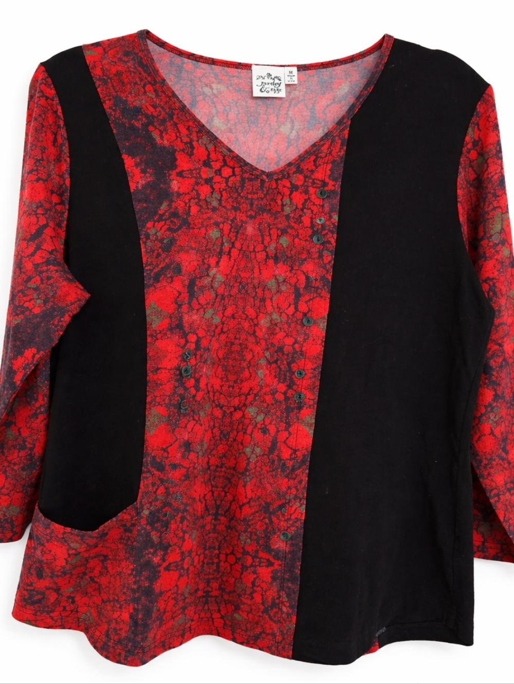 Parsley & Sage Vintage Abstract Print Tunic Top Artsy Boho Button Detail Medium